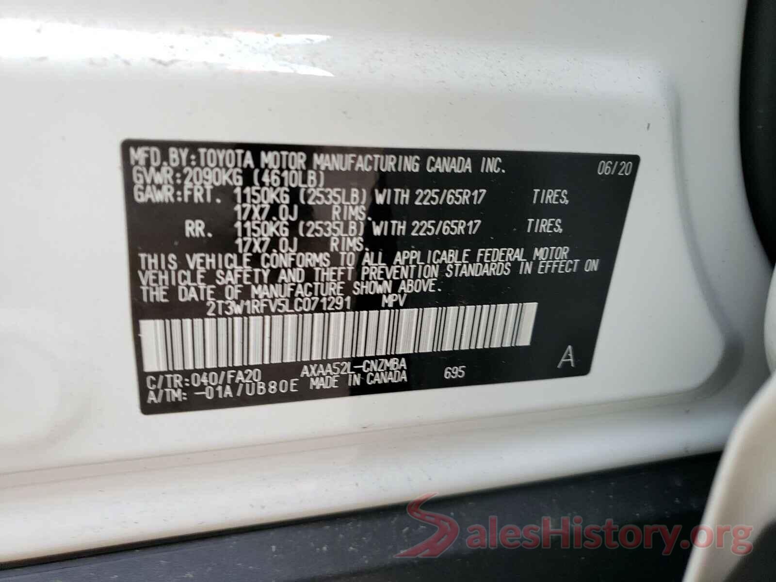 2T3W1RFV5LC071291 2020 TOYOTA RAV4