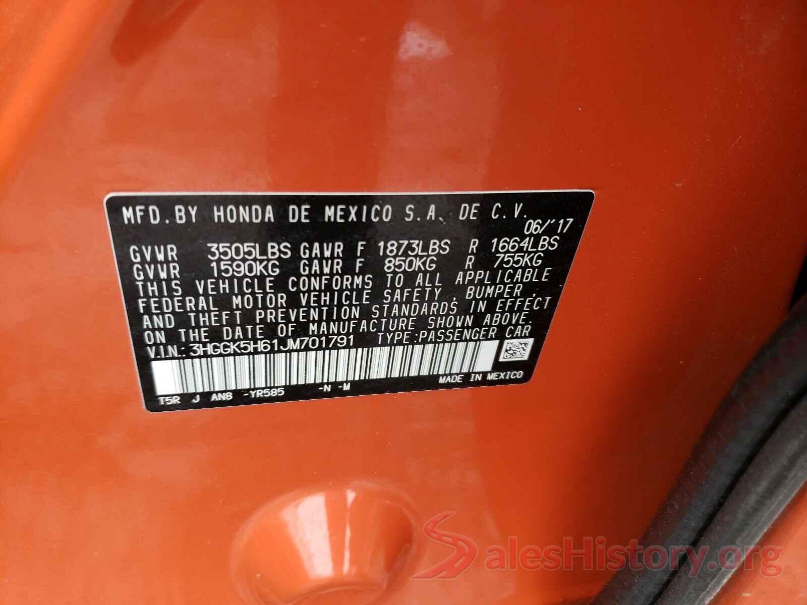 3HGGK5H61JM701791 2018 HONDA FIT