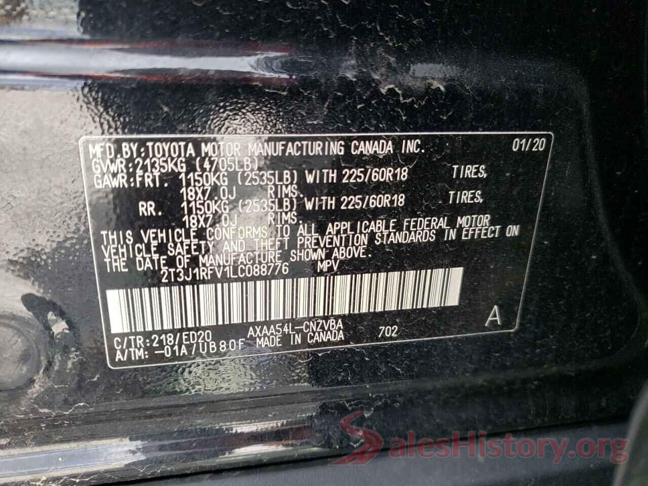 2T3J1RFV1LC088776 2020 TOYOTA RAV4