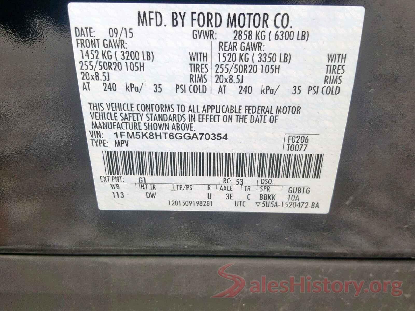 1FM5K8HT6GGA70354 2016 FORD EXPLORER