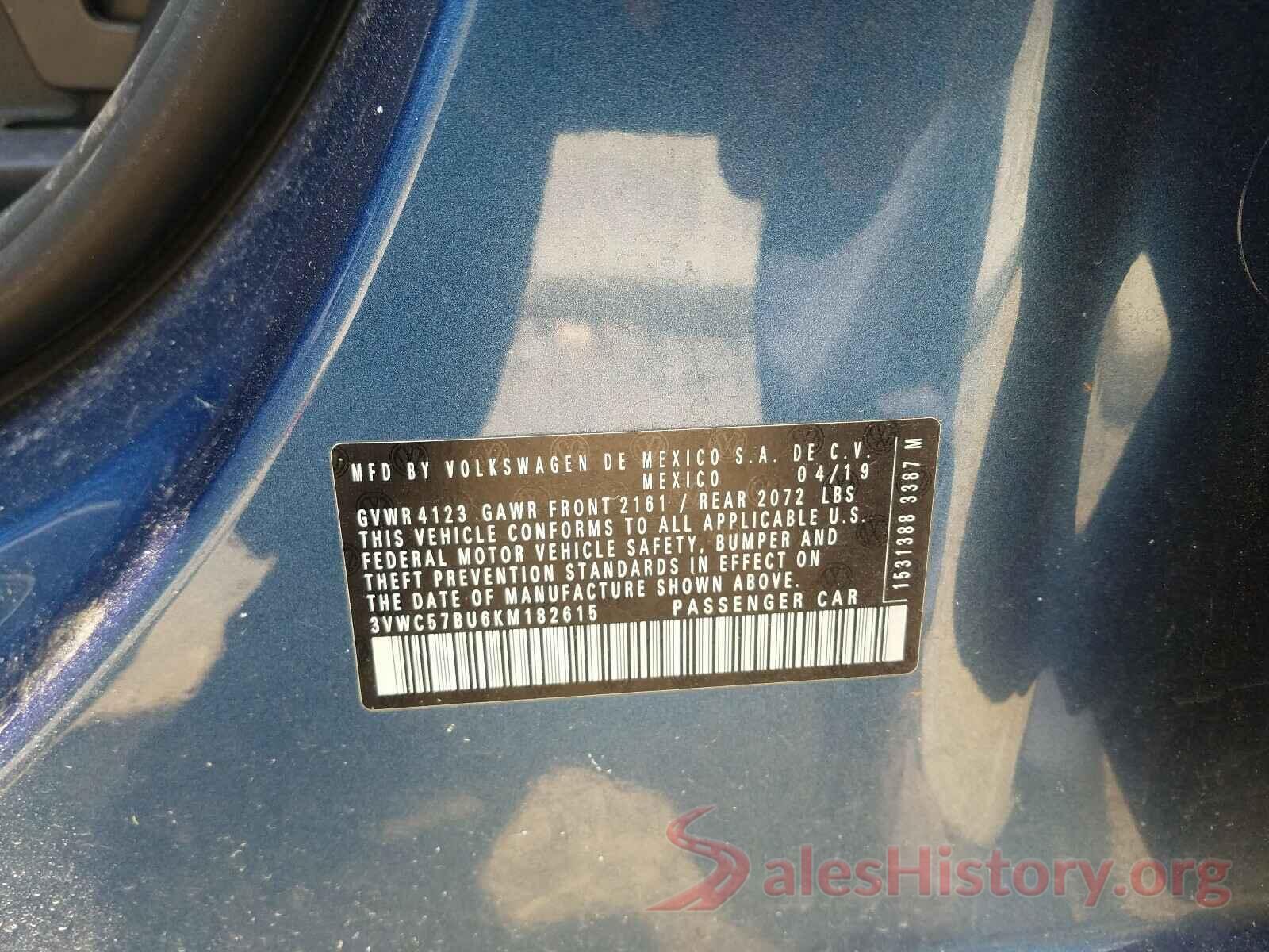 3VWC57BU6KM182615 2019 VOLKSWAGEN JETTA