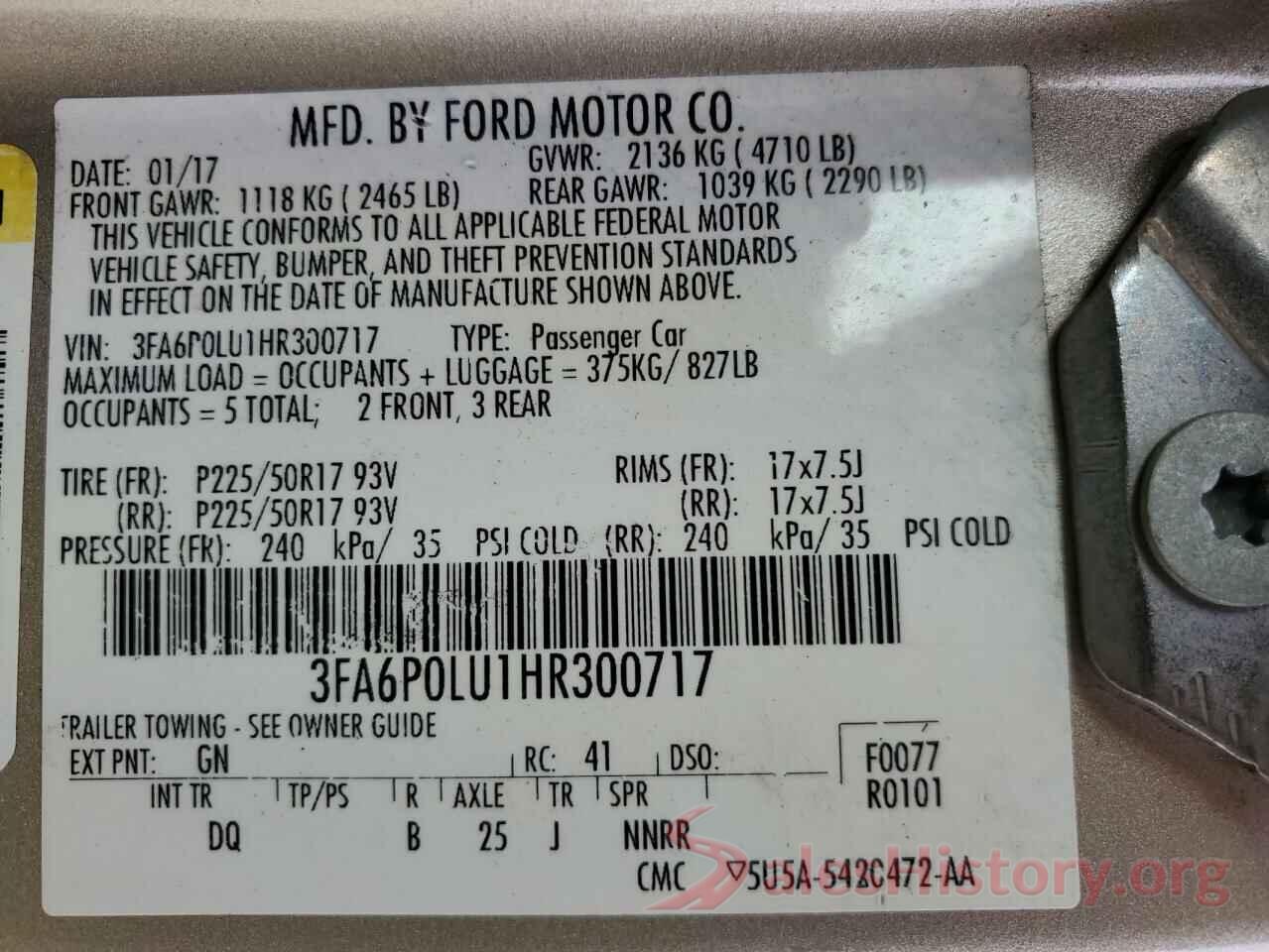 3FA6P0LU1HR300717 2017 FORD FUSION