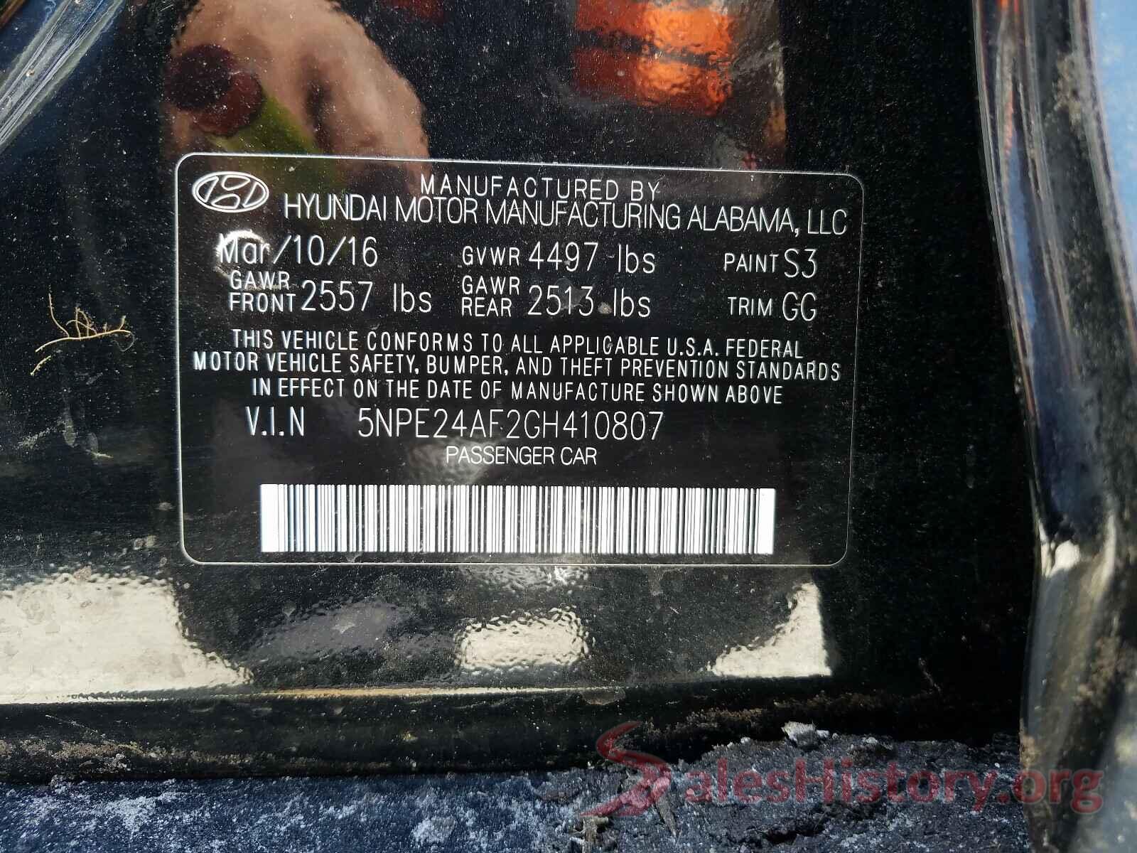 5NPE24AF2GH410807 2016 HYUNDAI SONATA