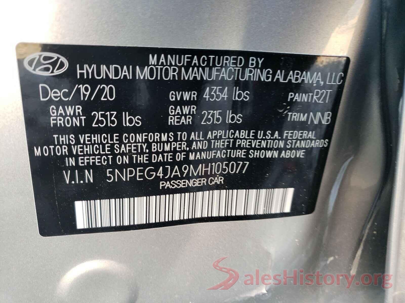 5NPEG4JA9MH105077 2021 HYUNDAI SONATA