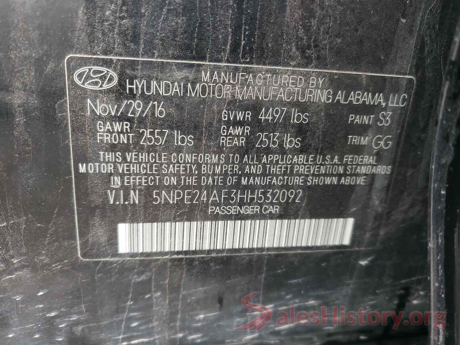 5NPE24AF3HH532092 2017 HYUNDAI SONATA