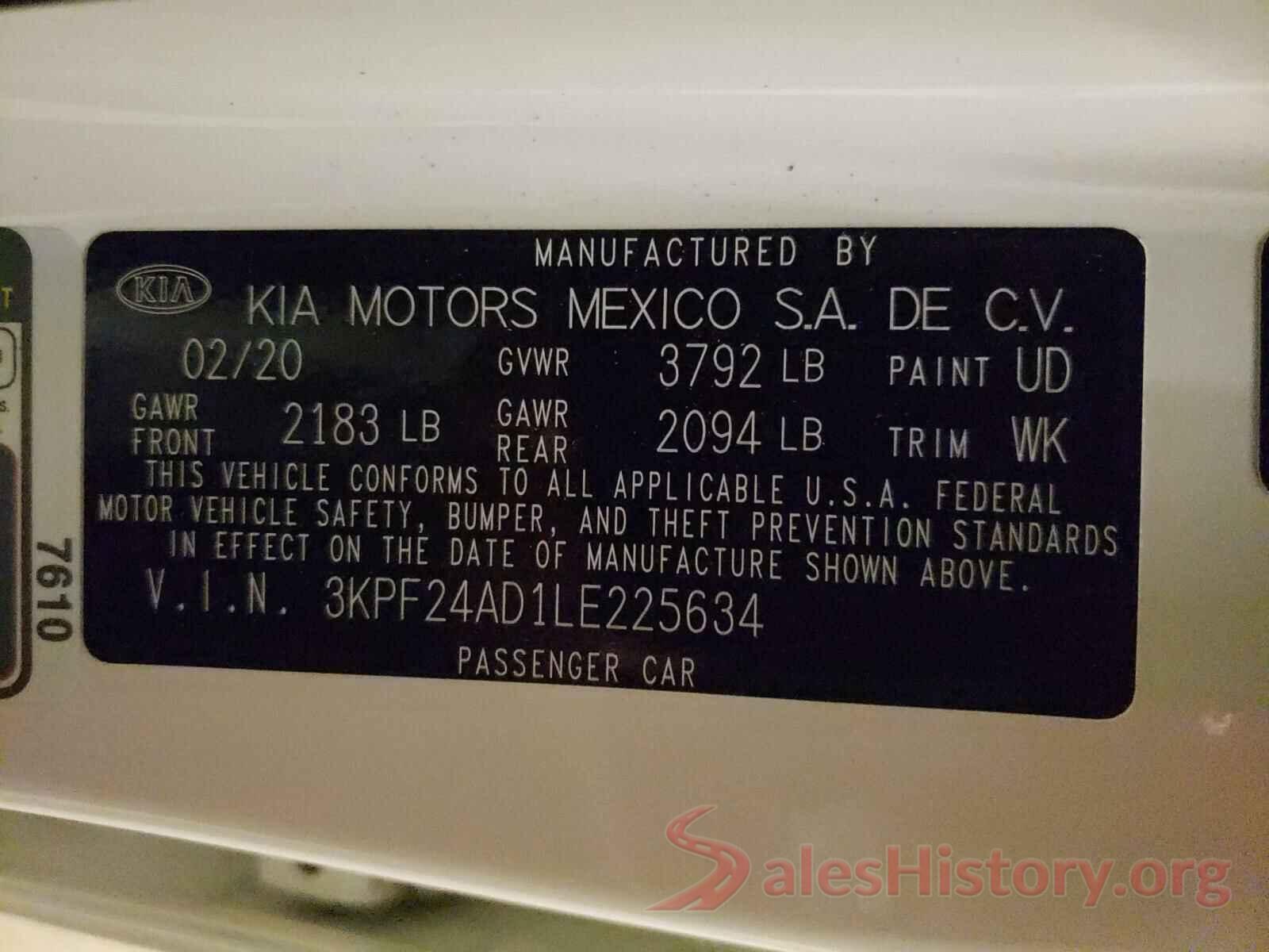 3KPF24AD1LE225634 2020 KIA FORTE