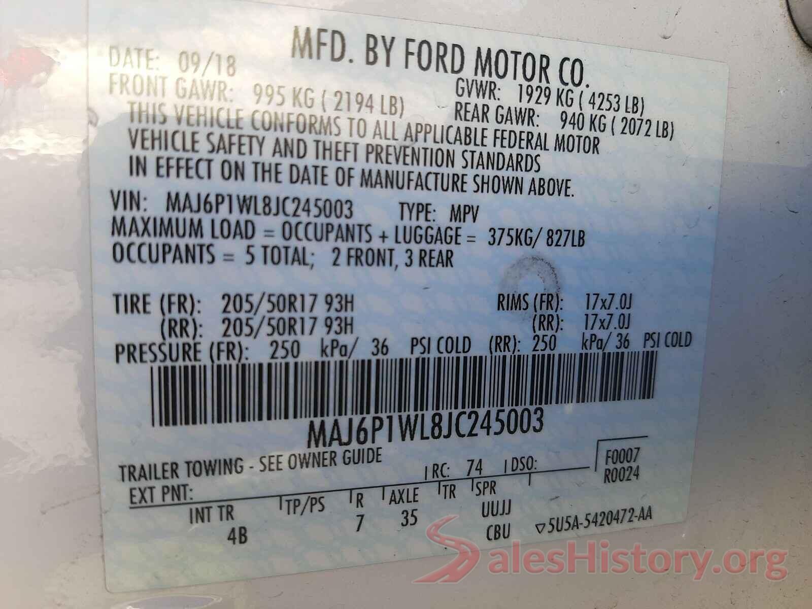 MAJ6P1WL8JC245003 2018 FORD ALL OTHER