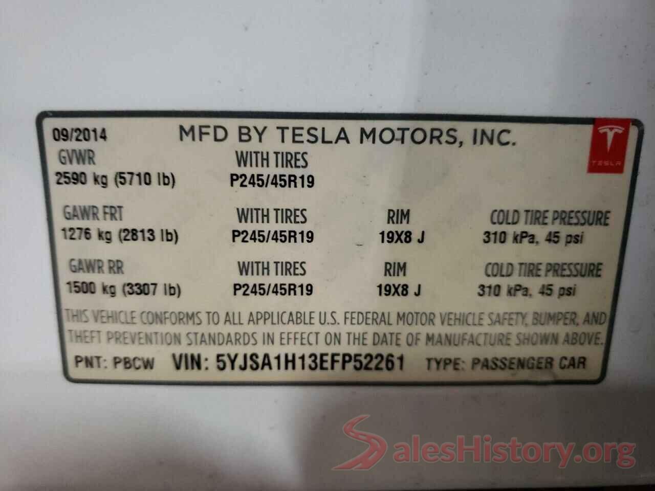 5YJSA1H13EFP52261 2014 TESLA MODEL S