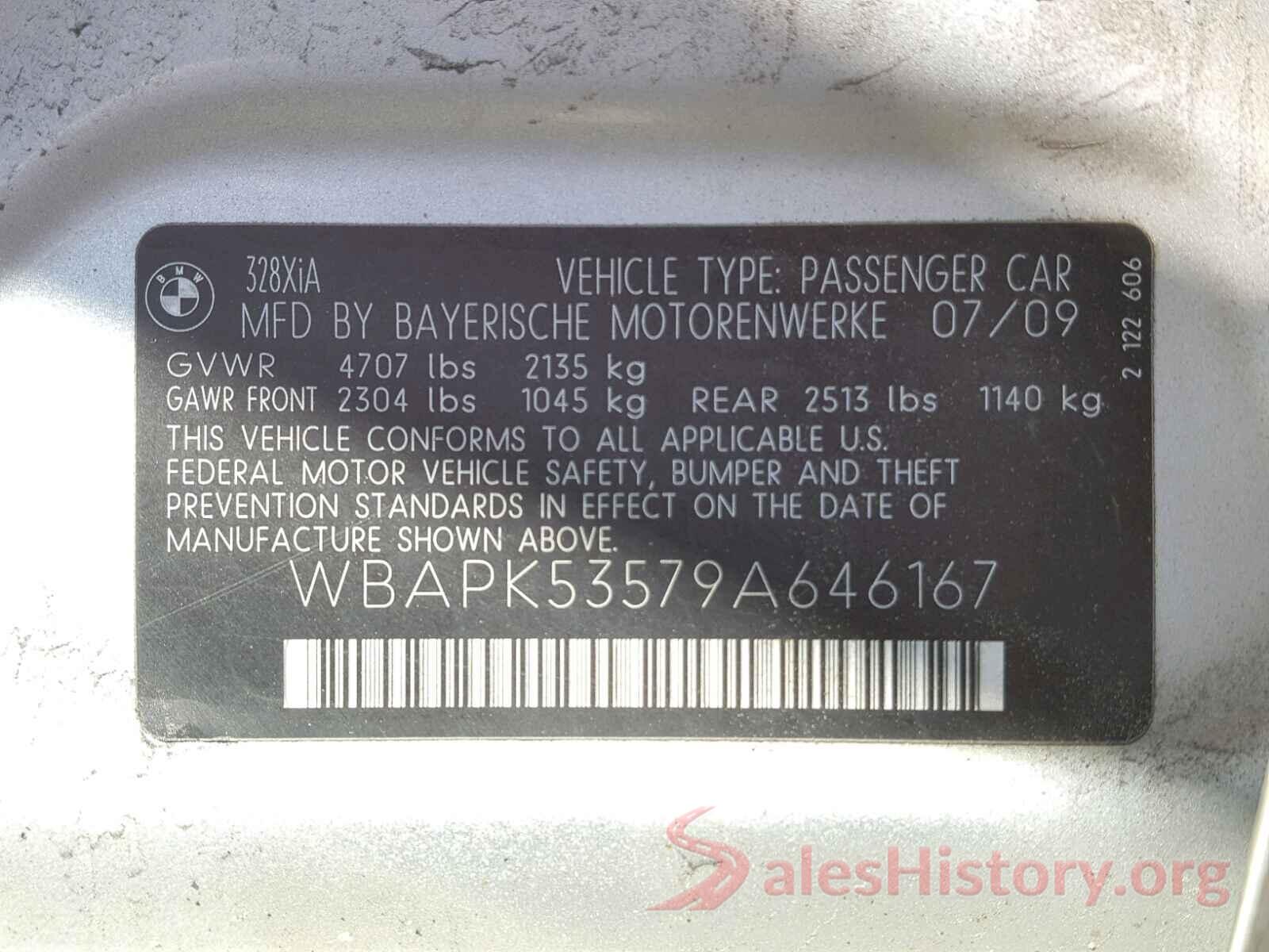 WBAPK53579A646167 2009 BMW 3 SERIES