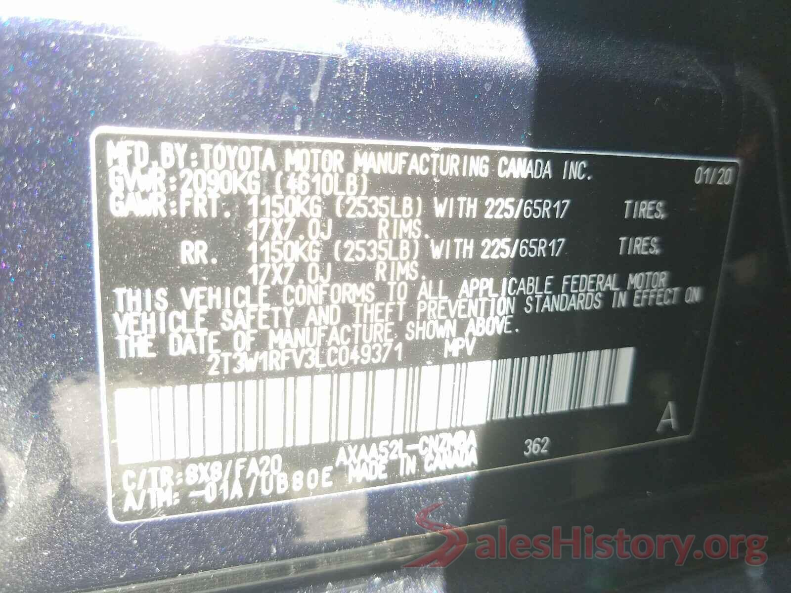 2T3W1RFV3LC049371 2020 TOYOTA RAV4