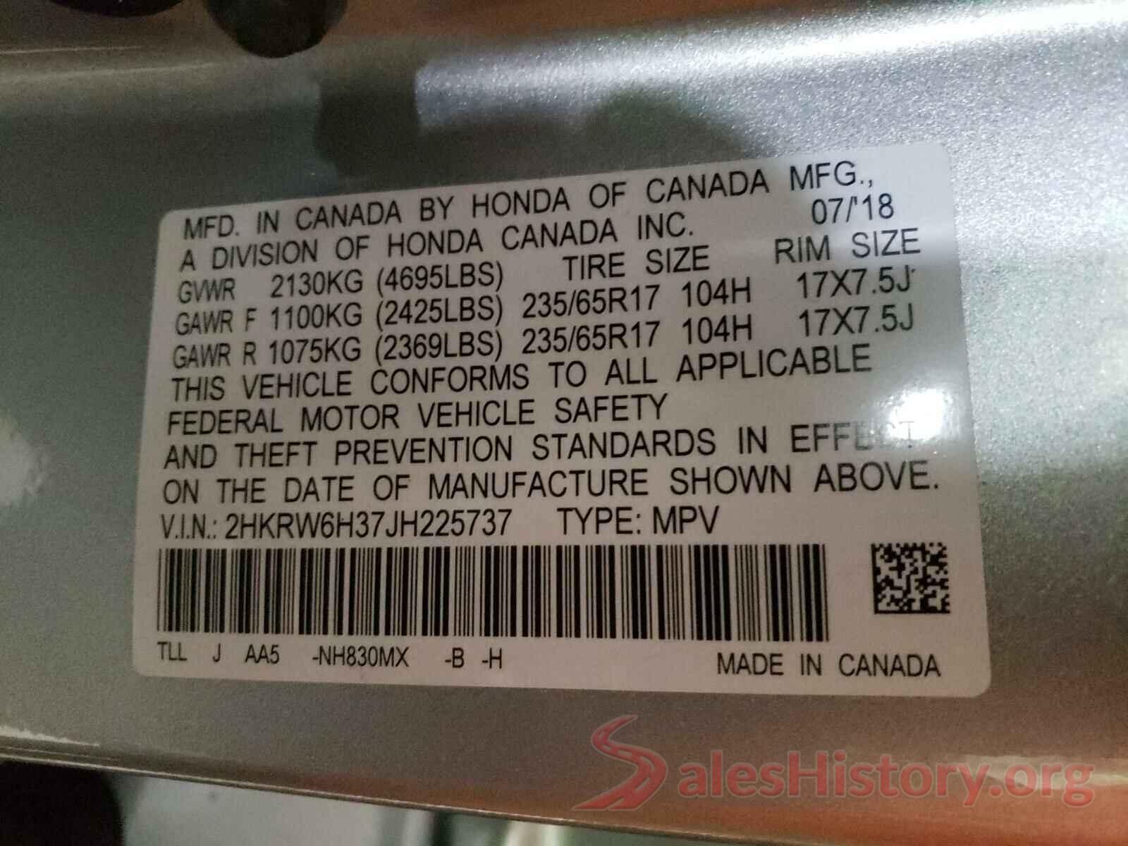 2HKRW6H37JH225737 2018 HONDA CRV