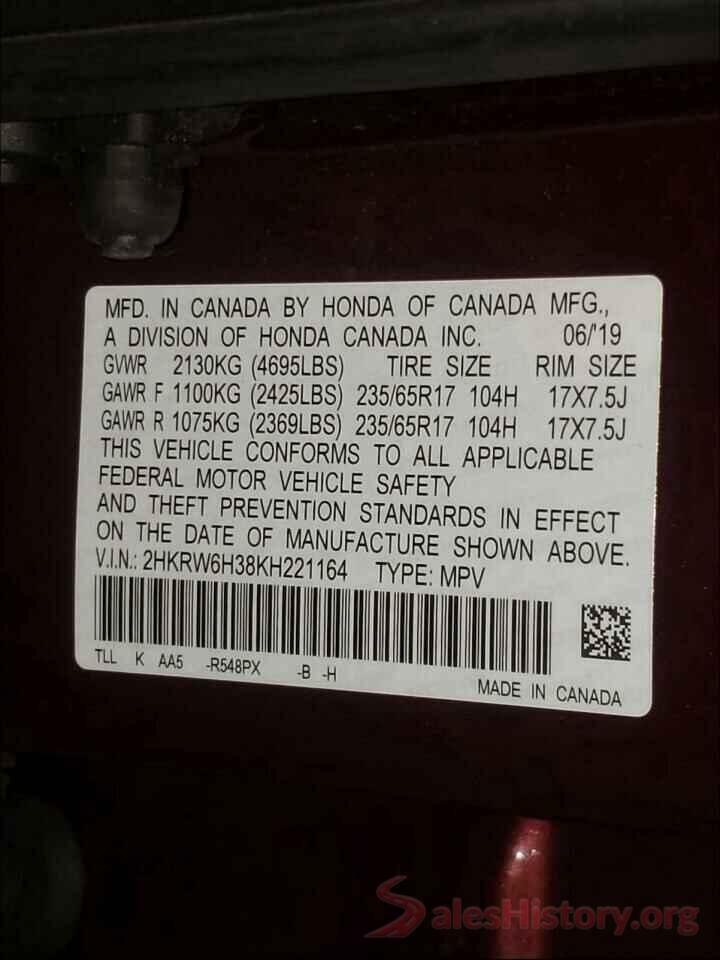 2HKRW6H38KH221164 2019 HONDA CRV