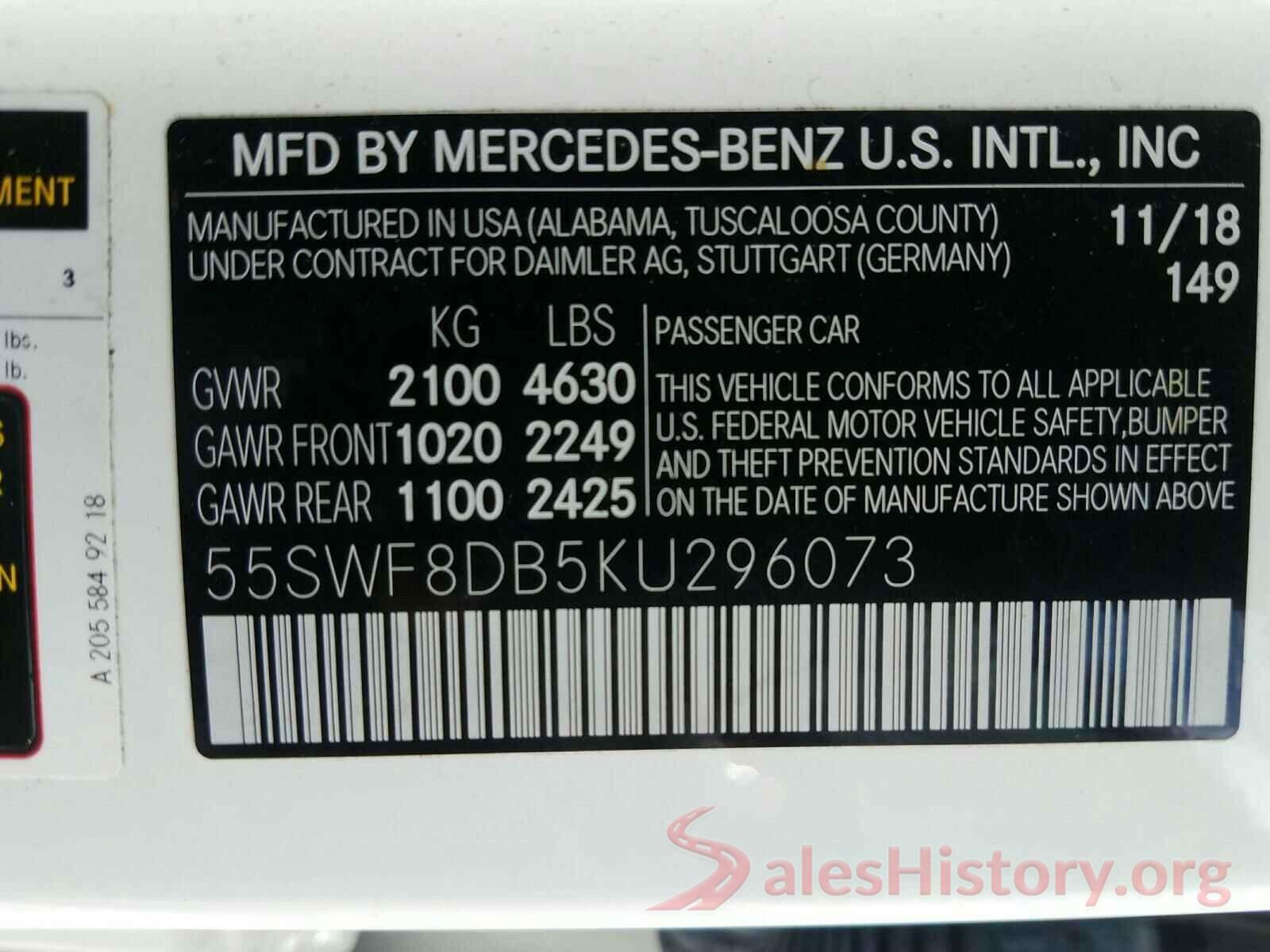 55SWF8DB5KU296073 2019 MERCEDES-BENZ C CLASS