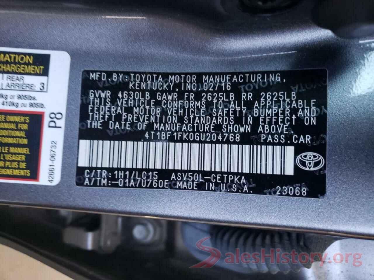 4T1BF1FK0GU204768 2016 TOYOTA CAMRY