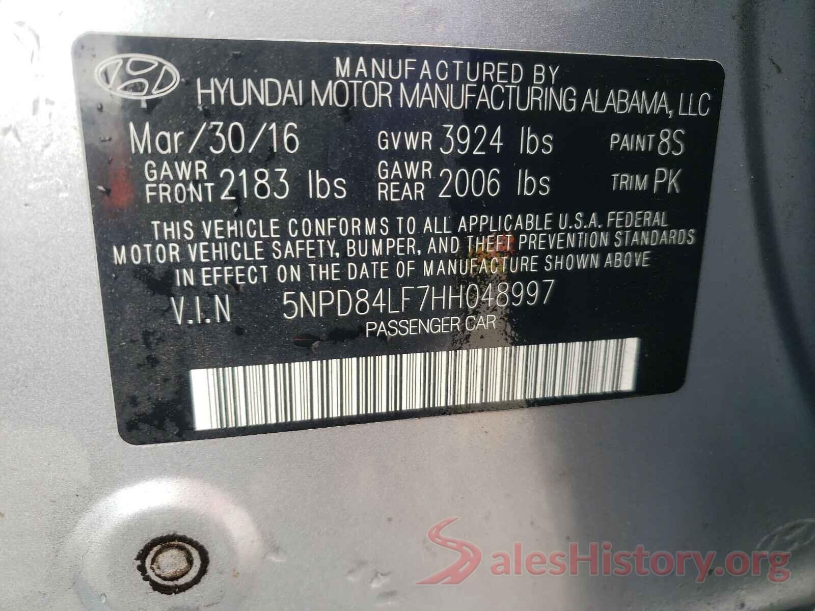 5NPD84LF7HH048997 2017 HYUNDAI ELANTRA