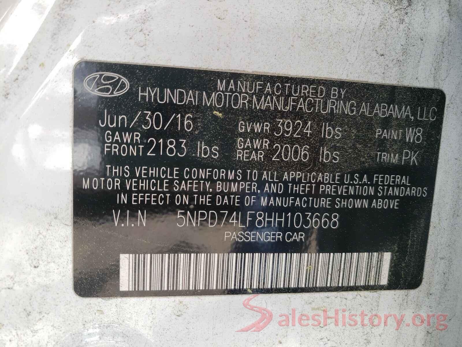 5NPD74LF8HH103668 2017 HYUNDAI ELANTRA