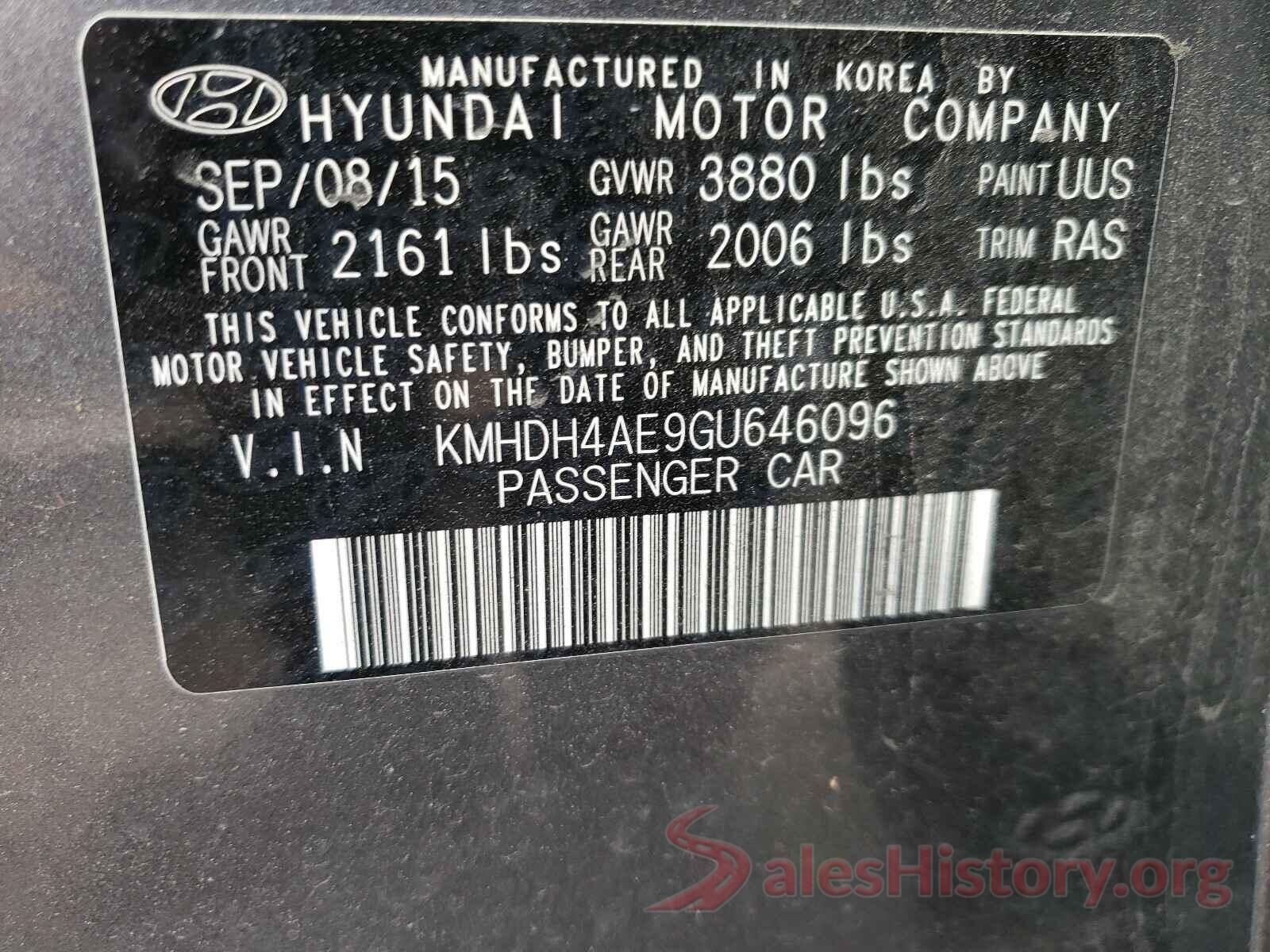 KMHDH4AE9GU646096 2016 HYUNDAI ELANTRA