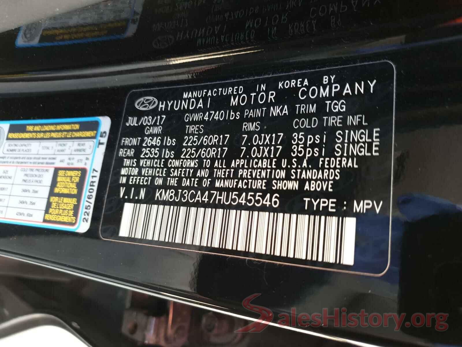 KM8J3CA47HU545546 2017 HYUNDAI TUCSON