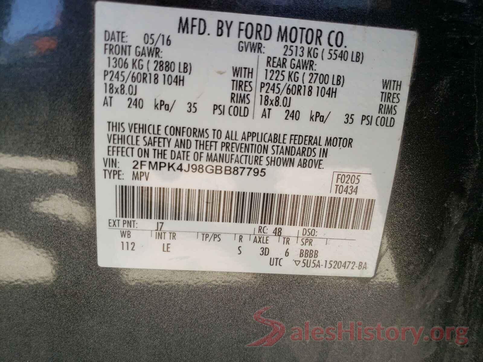 2FMPK4J98GBB87795 2016 FORD EDGE