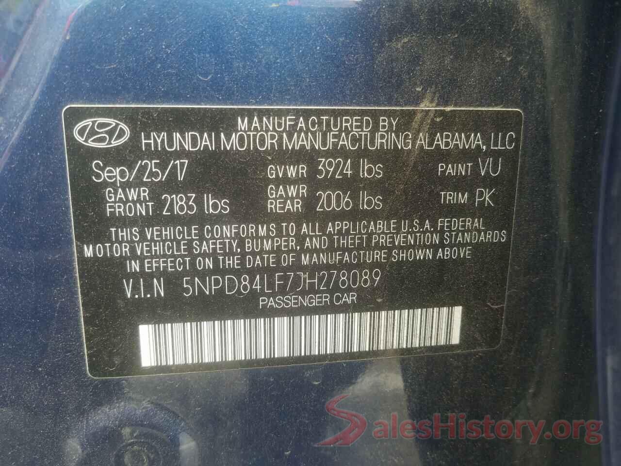 5NPD84LF7JH278089 2018 HYUNDAI ELANTRA