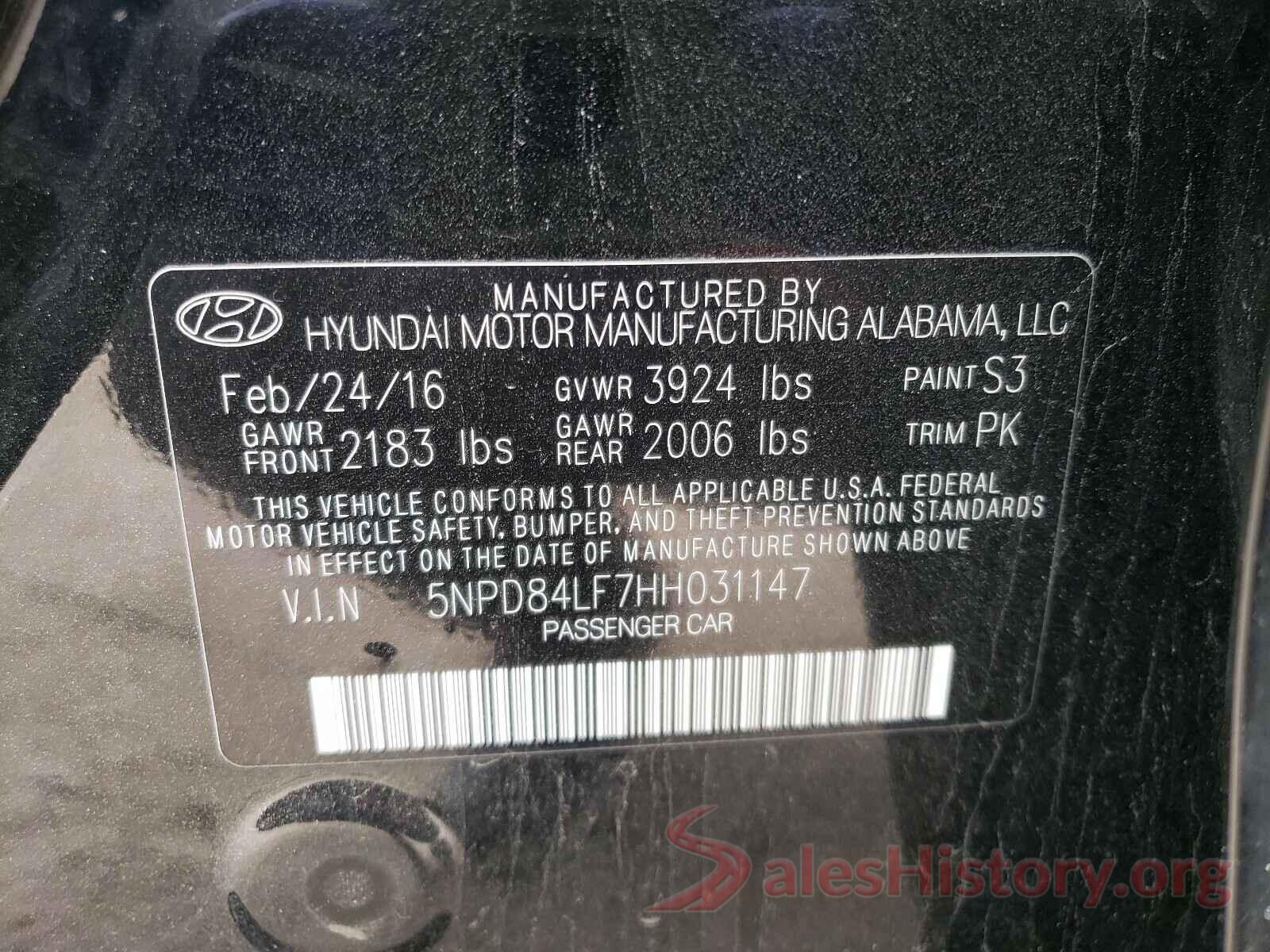 5NPD84LF7HH031147 2017 HYUNDAI ELANTRA