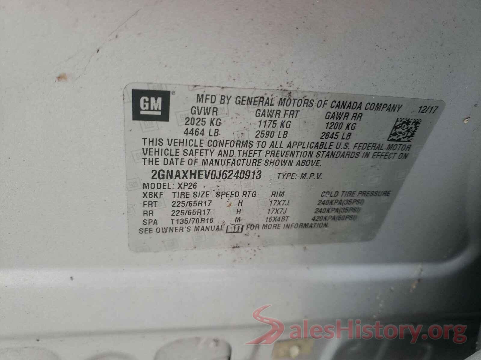 2GNAXHEV0J6240913 2018 CHEVROLET EQUINOX