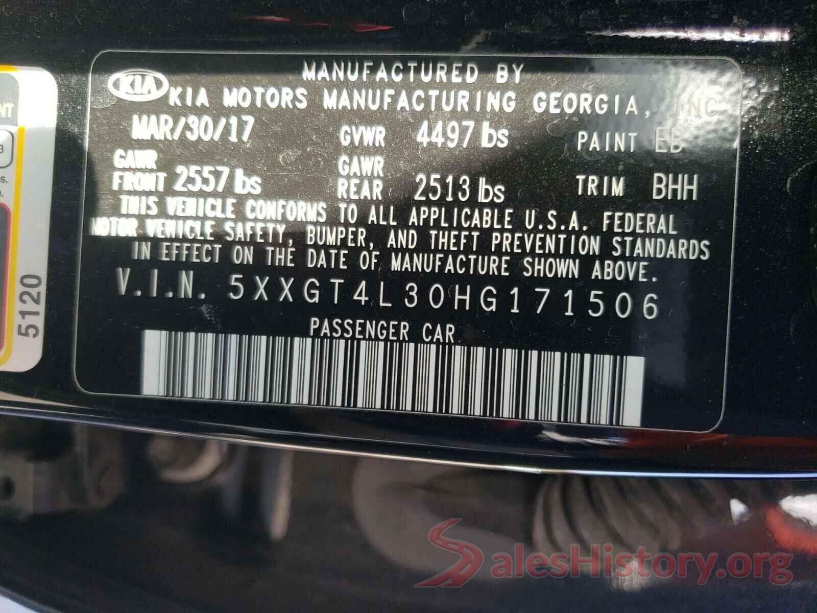 5XXGT4L30HG171506 2017 KIA OPTIMA