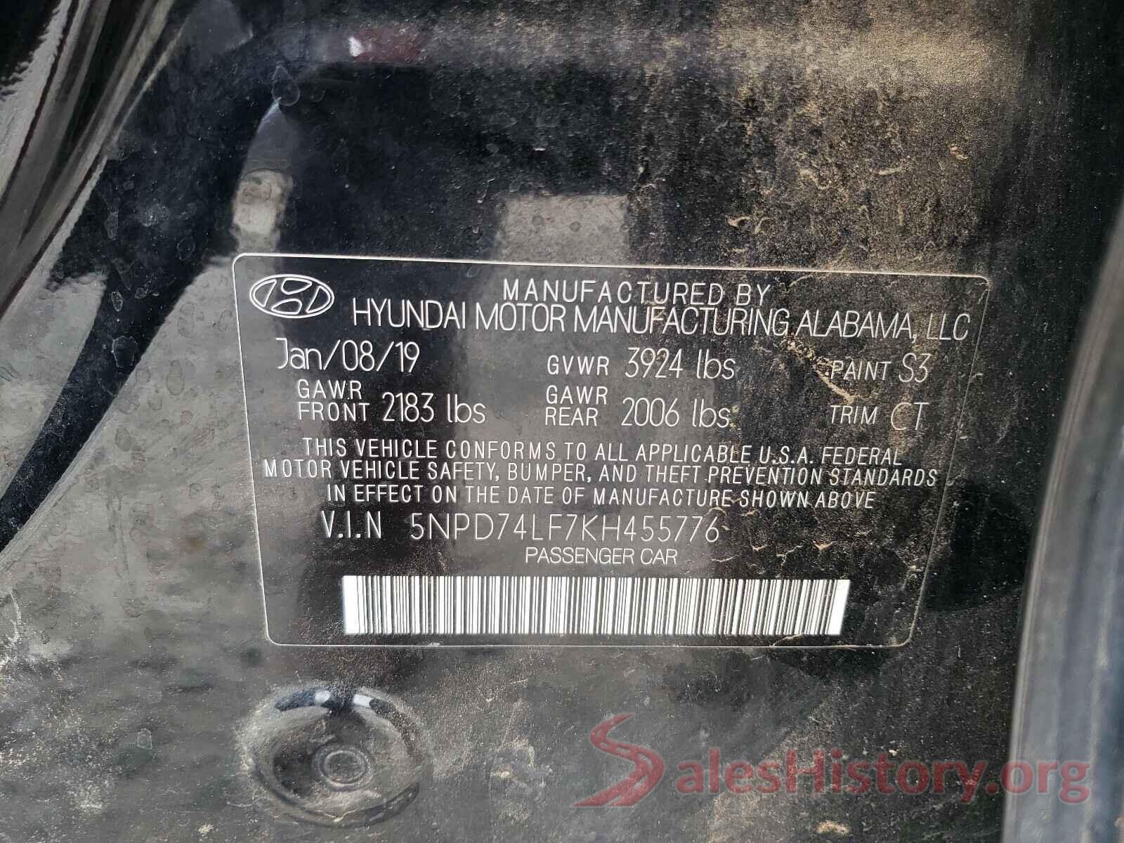 5NPD74LF7KH455776 2019 HYUNDAI ELANTRA