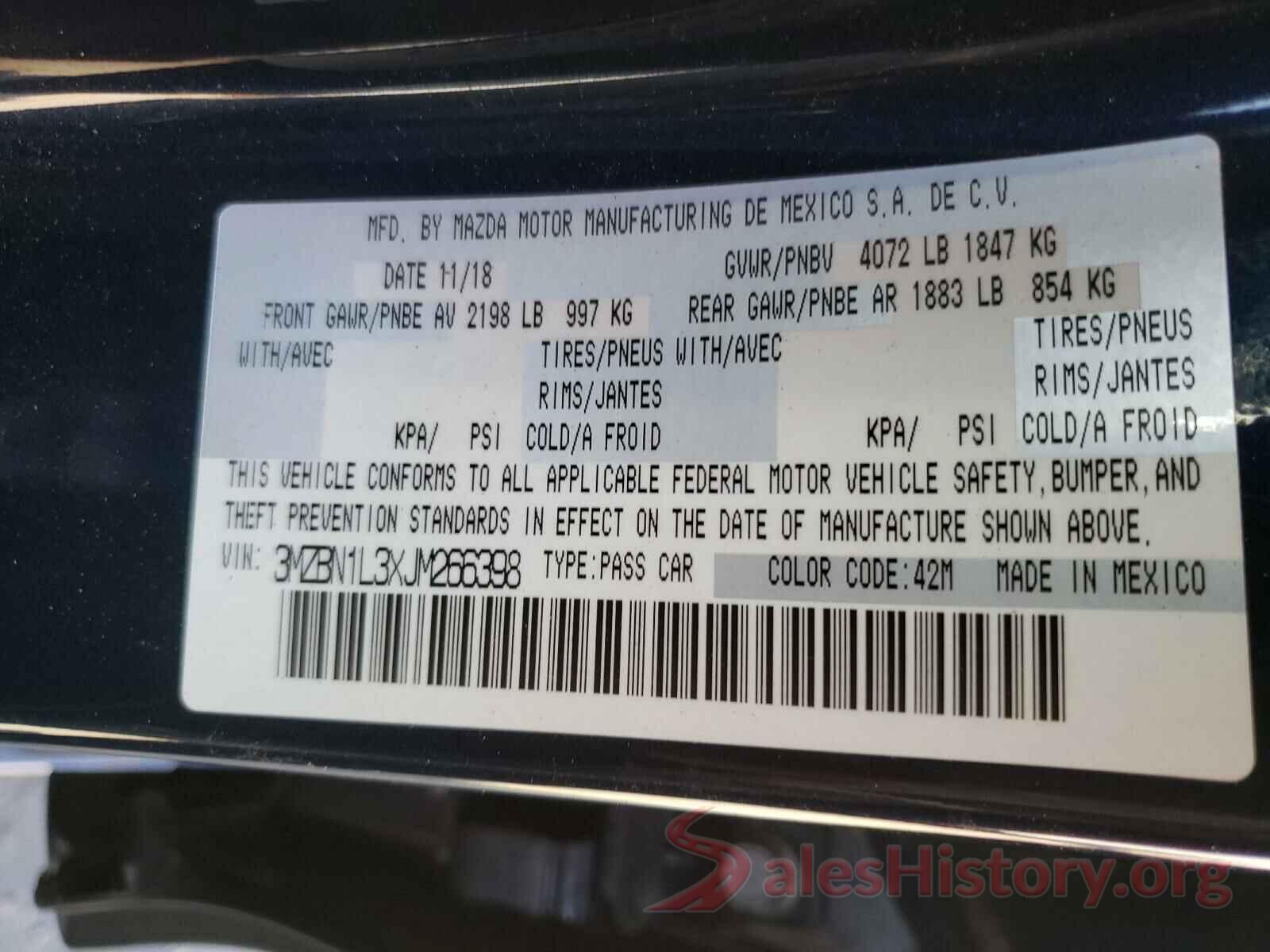 3MZBN1L3XJM266398 2018 MAZDA 3