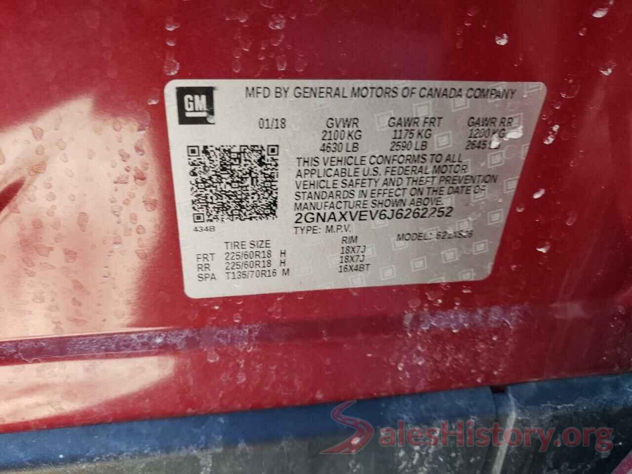 2GNAXVEV6J6262252 2018 CHEVROLET EQUINOX