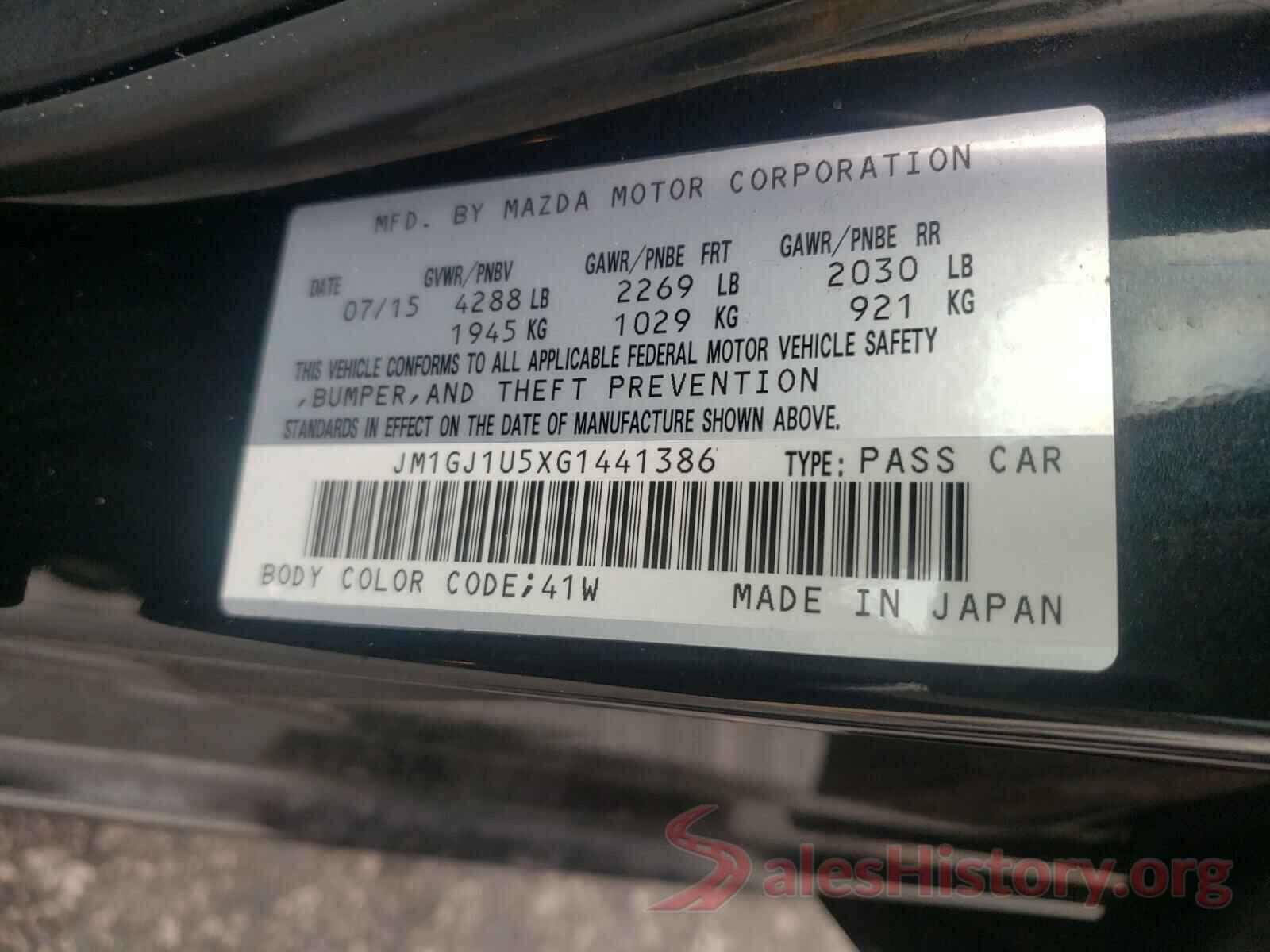 JM1GJ1U5XG1441386 2016 MAZDA 6