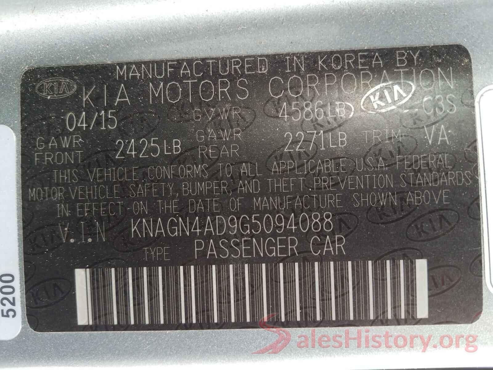 KNAGN4AD9G5094088 2016 KIA OPTIMA