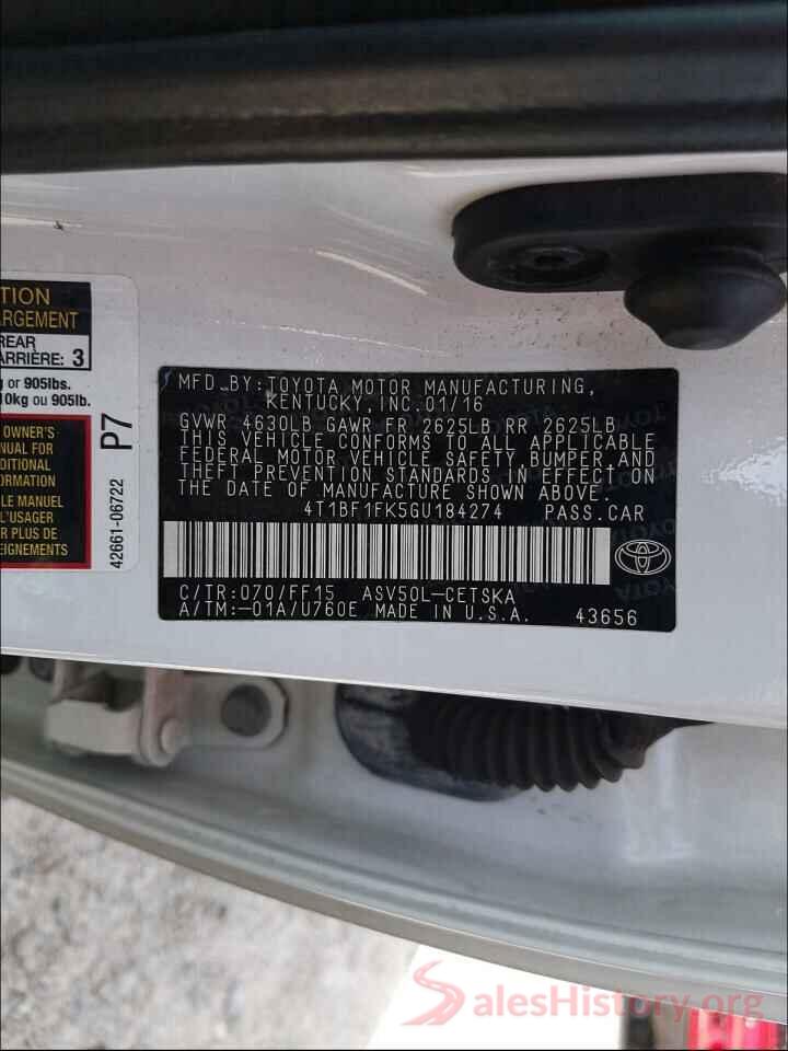 4T1BF1FK5GU184274 2016 TOYOTA CAMRY