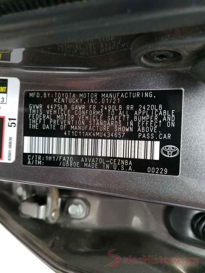 4T1C11AK4MU434657 2021 TOYOTA CAMRY