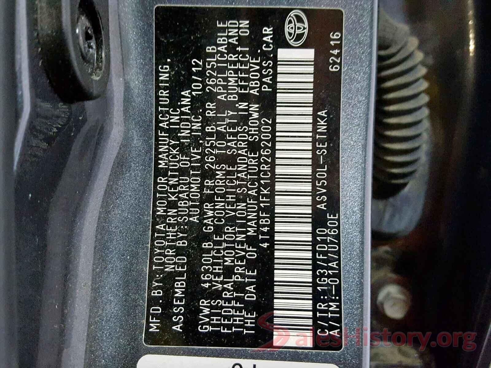 4T4BF1FK1CR262002 2012 TOYOTA CAMRY BASE