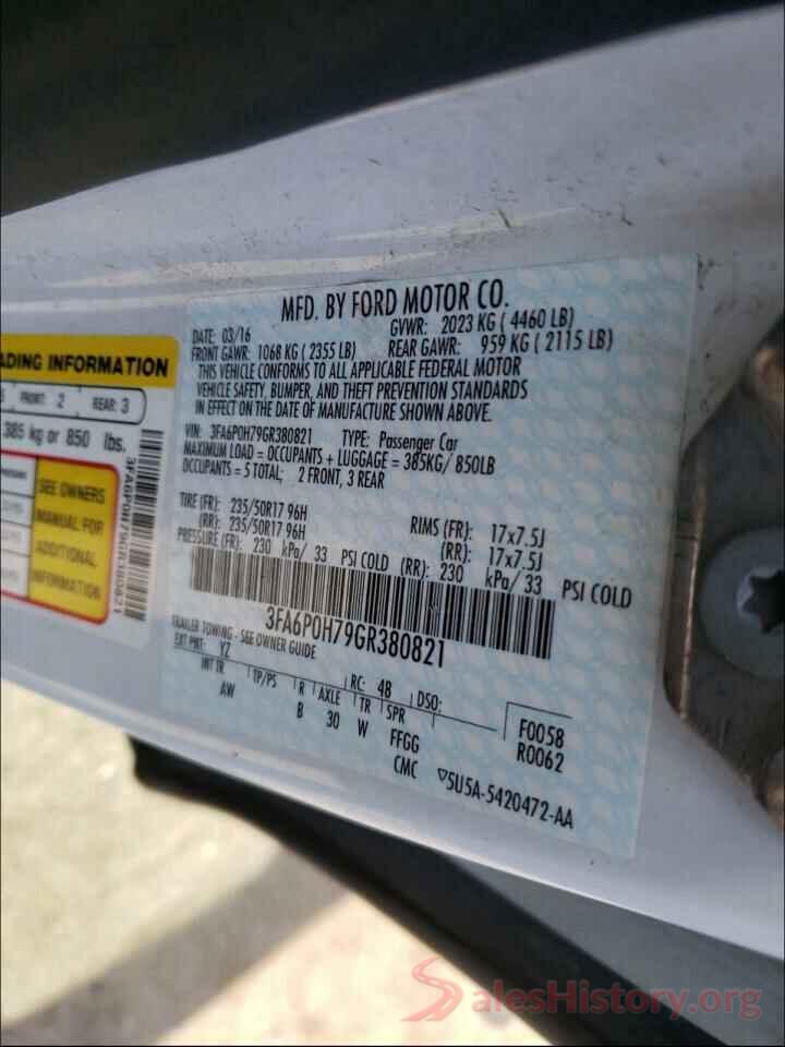 3FA6P0H79GR380821 2016 FORD FUSION