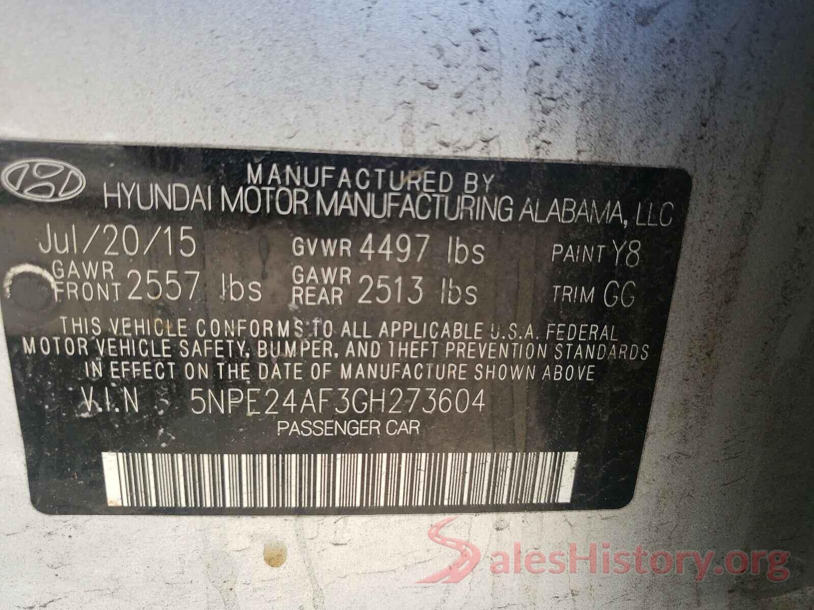 5NPE24AF3GH273604 2016 HYUNDAI SONATA