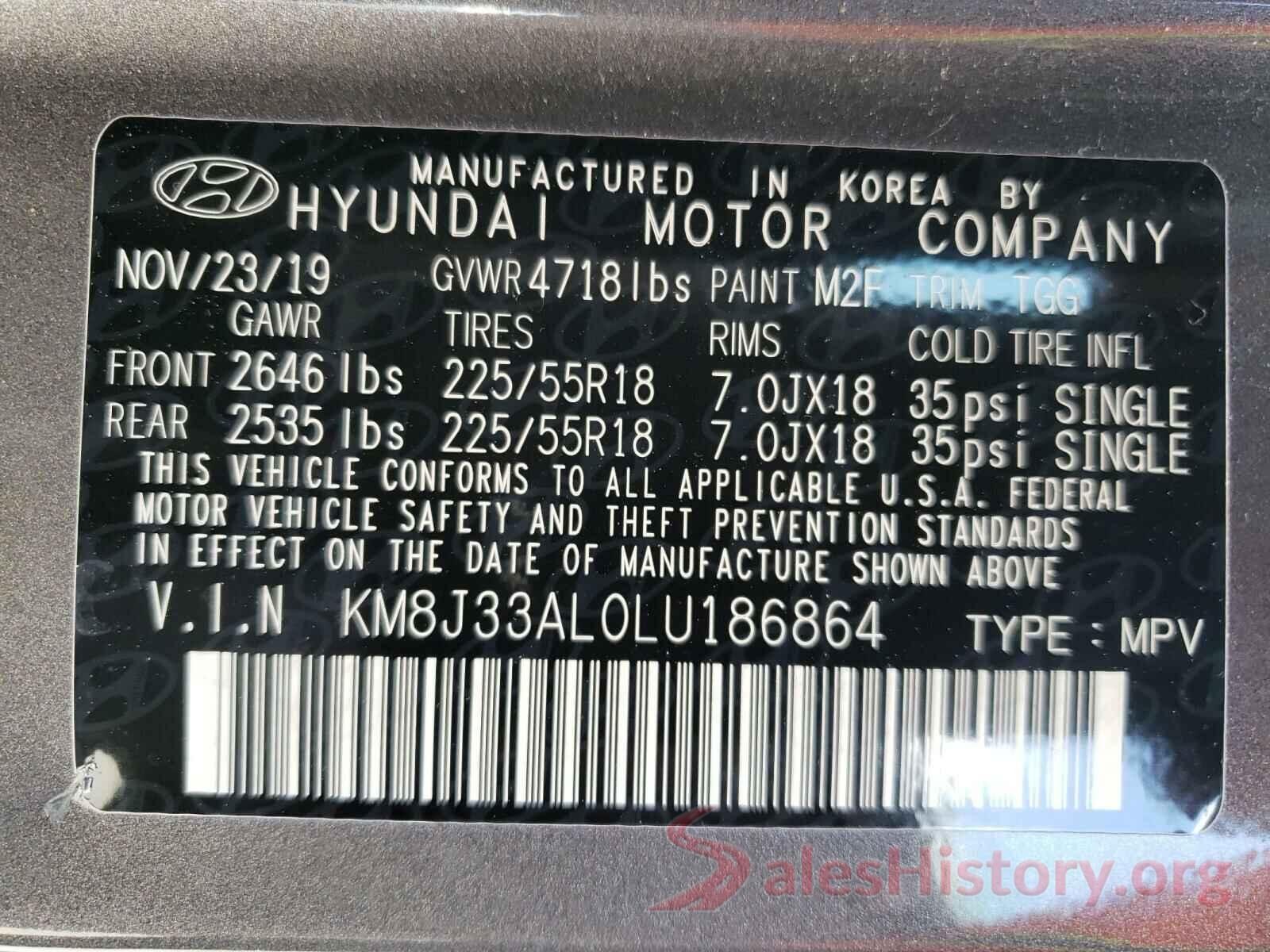 KM8J33AL0LU186864 2020 HYUNDAI TUCSON