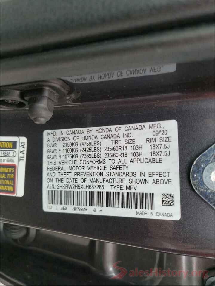 2HKRW2H5XLH687285 2020 HONDA CRV