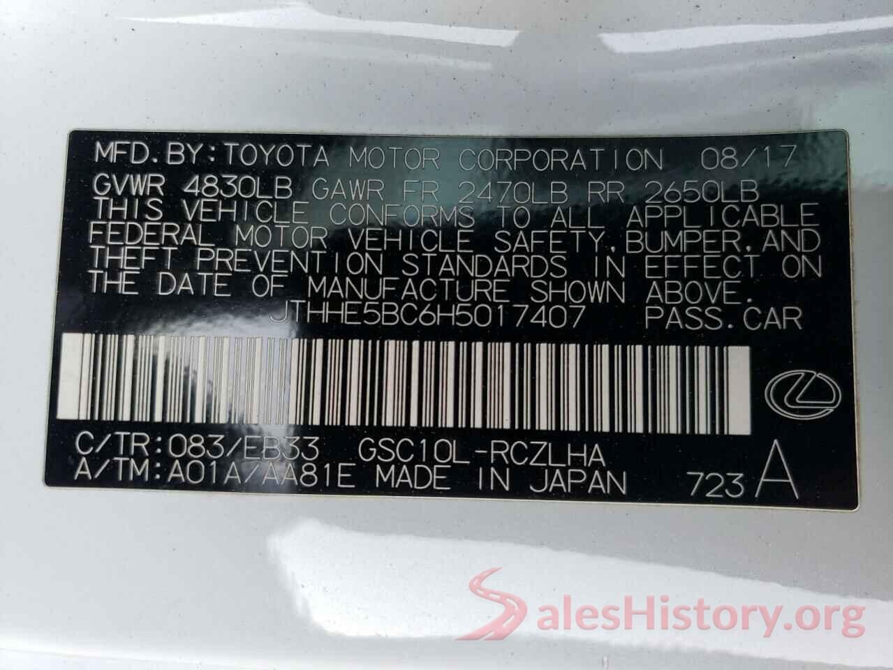 JTHHE5BC6H5017407 2017 LEXUS RX350