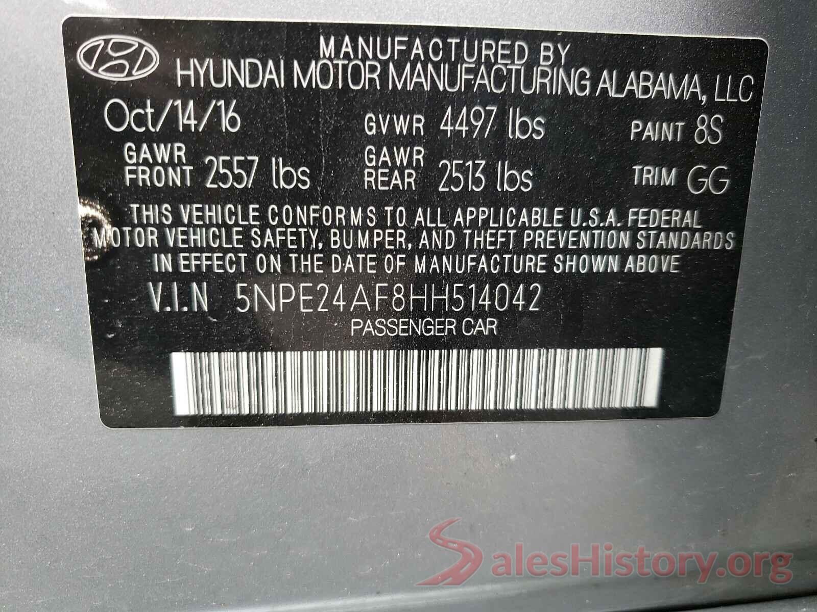 5NPE24AF8HH514042 2017 HYUNDAI SONATA