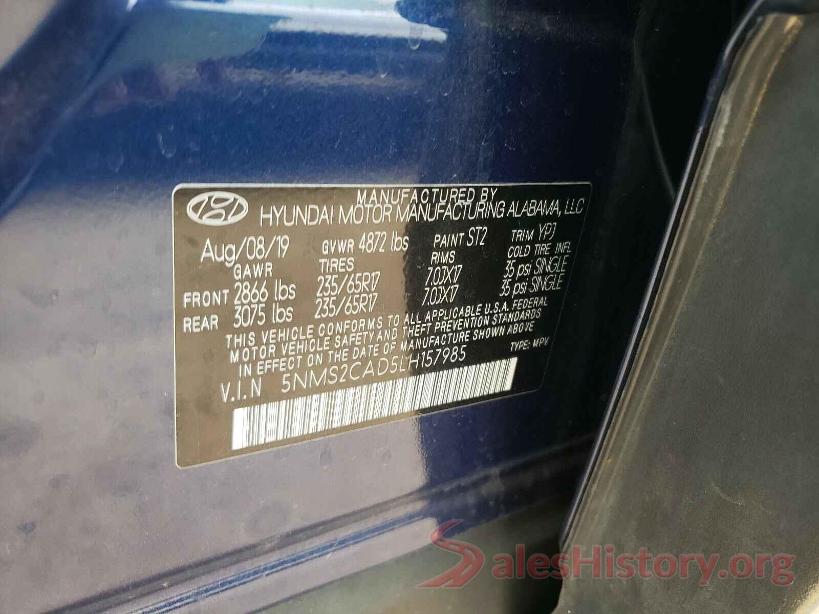 5NMS2CAD5LH157985 2020 HYUNDAI SANTA FE