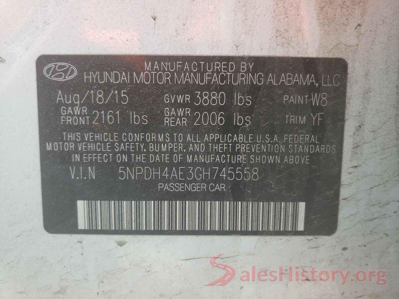 5NPDH4AE3GH745558 2016 HYUNDAI ELANTRA