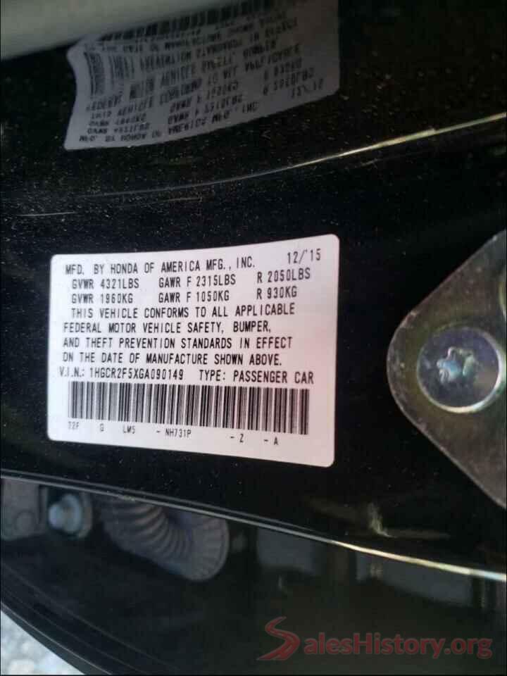 1HGCR2F5XGA090149 2016 HONDA ACCORD