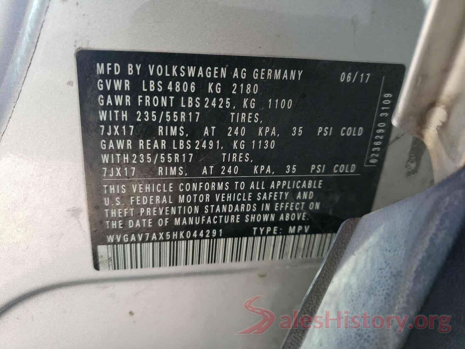 WVGAV7AX5HK044291 2017 VOLKSWAGEN TIGUAN