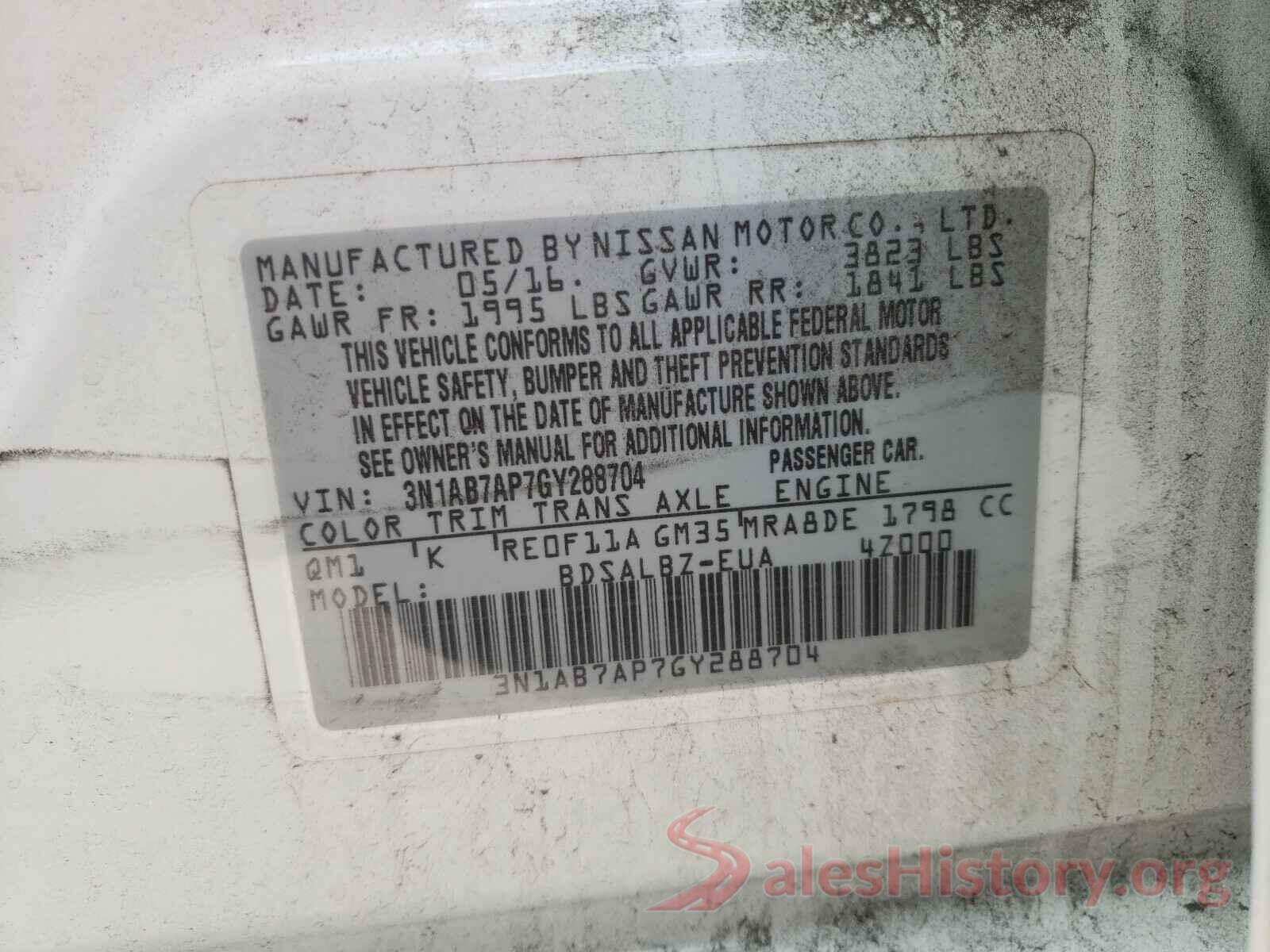 3N1AB7AP7GY288704 2016 NISSAN SENTRA