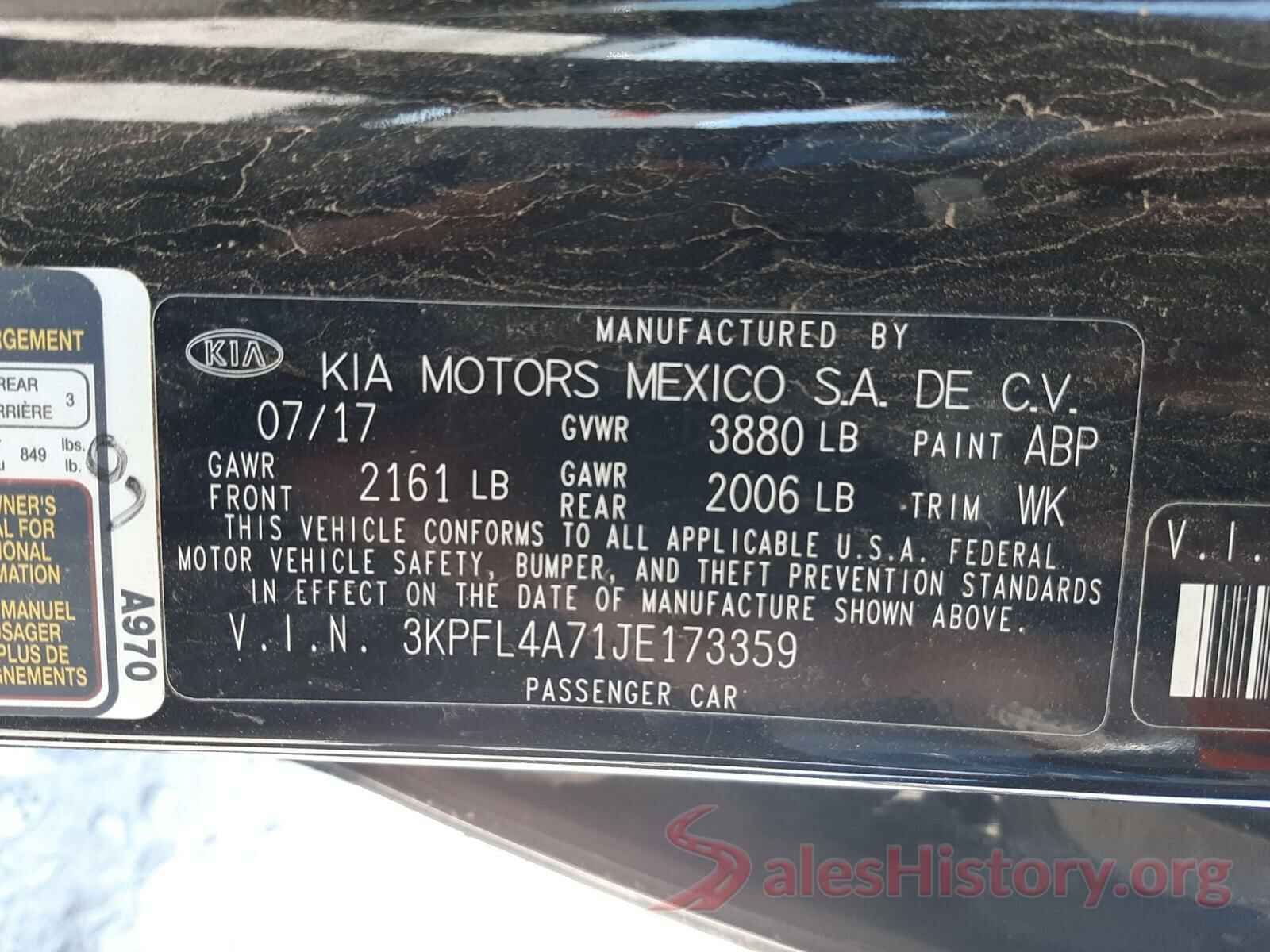 3KPFL4A71JE173359 2018 KIA FORTE