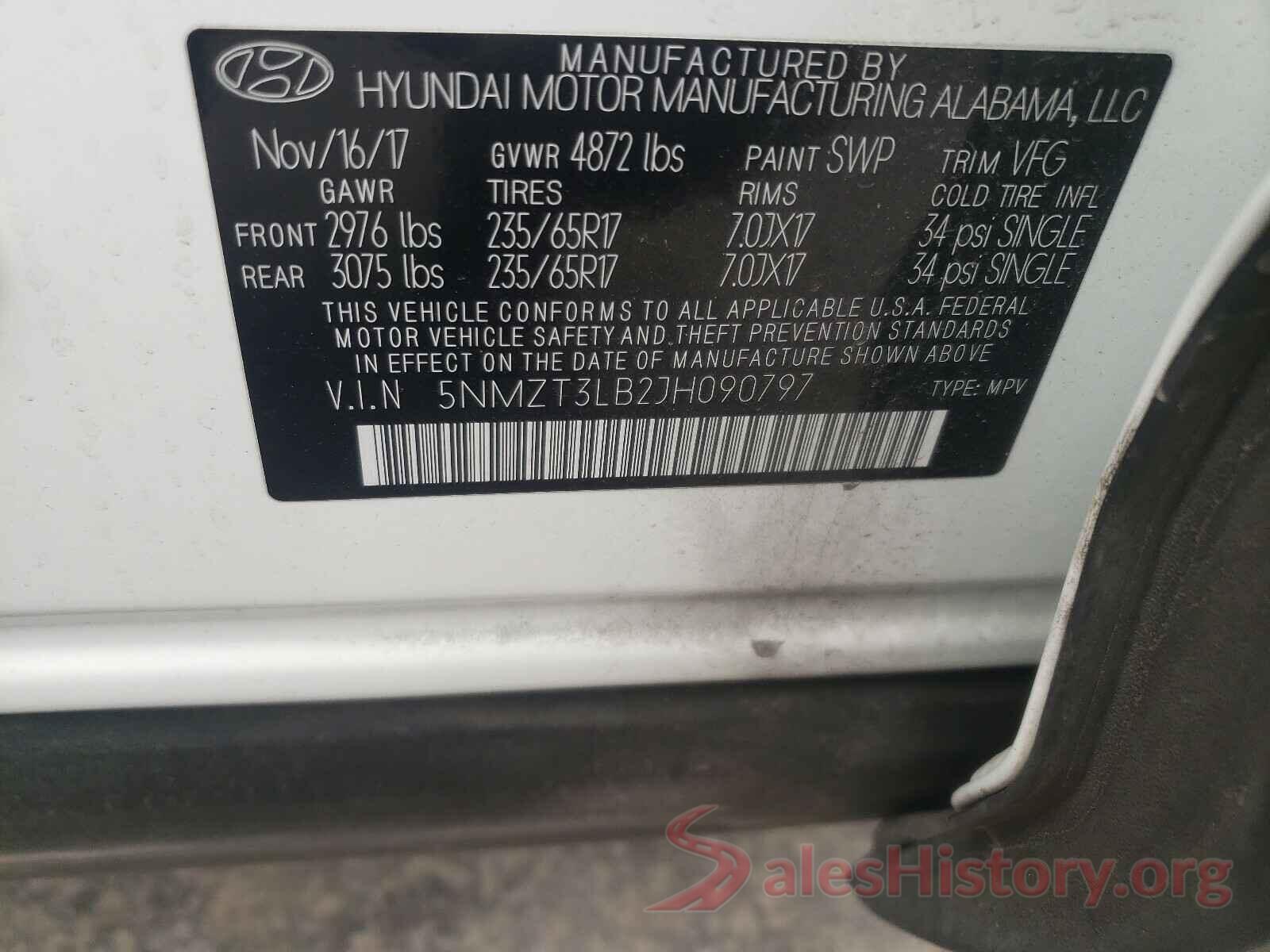 5NMZT3LB2JH090797 2018 HYUNDAI SANTA FE