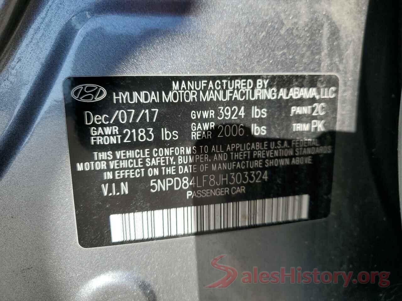 5NPD84LF8JH303324 2018 HYUNDAI ELANTRA