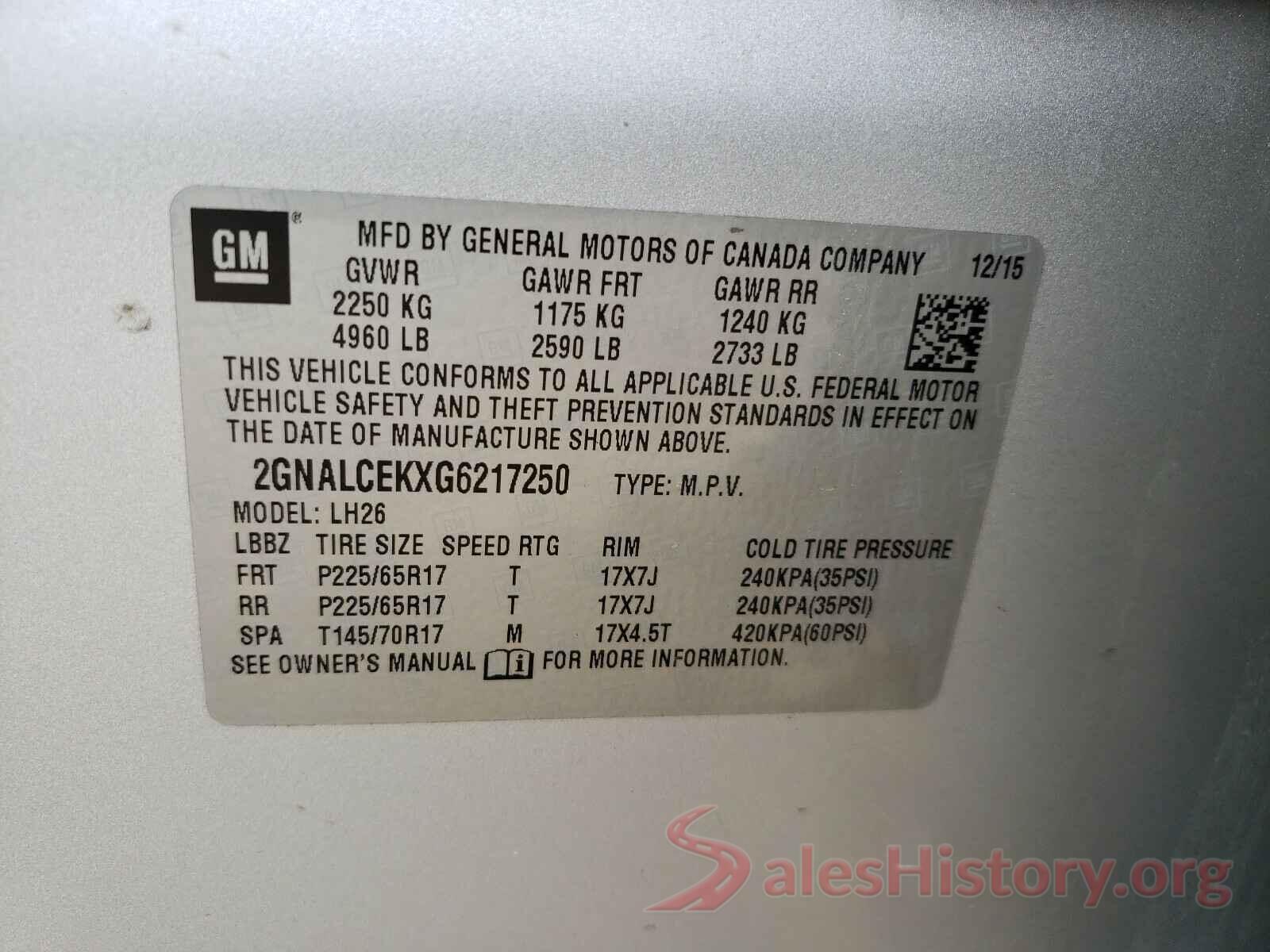 2GNALCEKXG6217250 2016 CHEVROLET EQUINOX